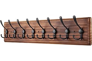 PHINGEER Wall Mounted Coat Hooks, Wooden Heavy Duty Coat Rack for Wall,8 Triple Coat Hanger Hooks for Hanging Coats,Jacket,Hat,Clothes,Brown (Brown, 8 Hooks)