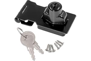 Litensh Key Hasp Lock Right Angle 90 Degrees, Small Door Hasp Lock Hasp Door Bolt Latch Buckle with Key Different Safety Door Clasp Knob Shed Locks with Padlock Keys Black 2.5 inch