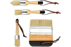 GOLDEN MAPLE Juego de 4 pinceles de cera para pintar, pintura de tiza, acuarela, acrílico, pinceles planos, juego de pinceles de artista, cerdas puras, hecho a mano, juego completo de pinceles redondos, pintura