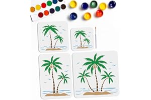 MAYJOYDIY Palm Tree Stencils Set, 4 Sizes 15-30 cm, Beach Theme Drawing Templates with Paint Brush for DIY Crafts