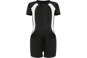 UoQo 2in1 Swimming Costume for Girls Short Sleeve One Piece Swim Suit with Skirt Quick Drying Kids Swimwear for Summer Swim Beach Water Sports