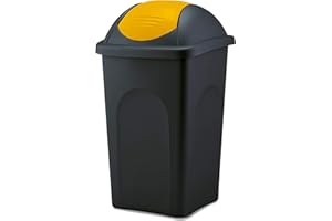 BigDean Mülleimer groß 60L - schwarz - mit Schwingdeckel gelb - aus Kunststoff - Müllsammler Abfalleimer Mülltonne Abfallbehälter - Made in Italy