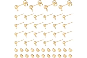UNICRAFTALE 30 pièce Boucles D'Oreilles Boule Plaquées Or 24 carats 4mm Clou Boucles D'Oreilles avec Poussoirs D'Oreille Fermoir Boucle D'Oreille pour la Fabrication de Bijoux DIY
