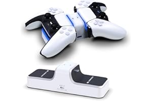 Lioncast Chargeur Manette PS5 - Double Station de Recharge Compatible avec Manettes sans Fil Dualsense de la Console Sony Playstation 5 - LED Rouge/Bleue, Port USB Supplémentaire pour les Accessoires
