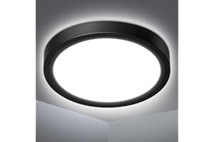 Befurglor LED Ceiling Lights 15W, 1500LM Daylight White 5000K Round Bathroom Light Ø 18cm,IP44 Waterproof, Flush Ceiling Lights for Living Room, Kitchen, Bedroom, Office 1 Pack Black