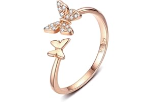 IMINI Sterling Silber Niedliche Schmetterling Offene Ringe für Frauen Mädchen Verstellbarer Geburtsstein Kristall Zierlich Tier Statement Versprechen Verlobungsring Ehering Ewigkeitsring Roségold