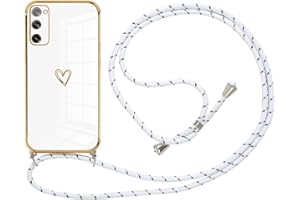Pnakqil Funda para Samsung Galaxy S20 FE 5G con Cuerda, Ultra Fina Silicona Carcasa diseño Patrón de Corazón, Case con Colgante Ajustable Collar Correa para Samsung S20 FE, Blanco