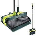 MASTERTOP Dustpan and Brush Sets, Long Handled 180 Rotating Sweeping Brush with 2 Layer Comb Teeth, Tall Dust Pan and Brush Broom for Indoor Outdoor Home Garden Kitchen Cleaning - Classical Green