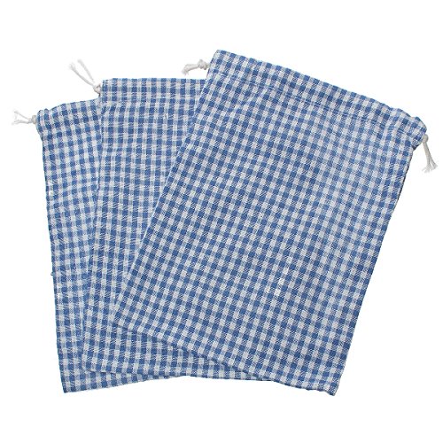 SiAura Material ® – 2 Baumwoll Beutel, blau kariert, 25x18cm - 2