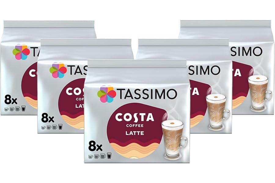Tassimo Costa Latte Medium Roast Coffee Pods x8 (Pack of 5, Total 40 Drinks)