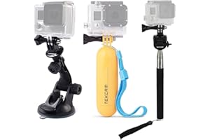 TEKCAM Action Camera Selfie Stick Floating Handle Grip and Suction Cup Windshield Mount Compatible With Gopro 13 12 11 10 9 8 7/AKASO EK7000 V50 Elite/Brave 7/APEXCAM 4K Action Camera Accessories