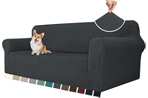 ‎YSTELLAA YSTELLAA Stretch Sofa Überzug 3 Sitzer, Sofaschoner rutschfest Mit Armlehne, Universal Jacquard Sofabezug, Dicke Sofabezug Für Hunde Katzen Und Haustiere, Waschbare Sofa Cover, Dunkelgrau