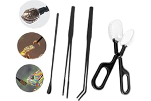 GCFTIFF 4-Piece Reptile Feeder Set, 2 Pieces Tweezers Extra Long Stainless Steel Straight and Curved Tweezers with Rubber Tip, 1 Piece Feeder, 1 Piece Feeding Spoon for Lizards, Snakes and Birds