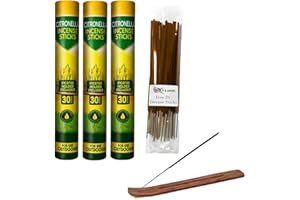 VR ANGLE Citronella 3 x 30 Incense Sticks With Wooden Holder and Free 20 x Incense Sticks Bugs Mosquitos Fly Repellent Scented Sticks Anti Mosquitos Fragrance Insect Repeller for Outdoor & Indoor Uses