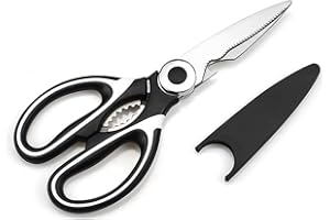 ATOPO Ciseaux Cuisine Robustes Professionnel Acier Inoxydable Multiusage avec Couvercle pour Poulet Poisson Légumes et BBQ, Décapsul Blanc