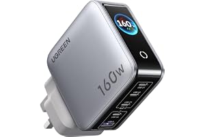 UGREEN Nexode Pro 160W Type C Fast Charger, Smart Display USB C GaN Charge Adapter 5-Port Laptop Charging Compatible for iphone 17 Pro Max, Galaxy S26/25 Ultra, iPad, MacBook, Honor, Lenovo, Dell, HP