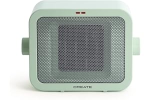 CREATE/WARM BOX/Calefactor Cerámico Verde/Calefactor Portátil, Termostato Regulable, 2 Modos de Potencia, Calefactor de Aire Caliente PTC, Protección del Sobrecalentamiento, 1500W
