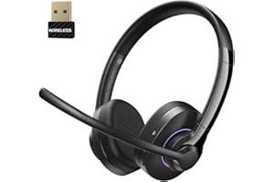 syndesmos Wireless Headset with Microphone, Bluetooth Computer Headset or USB Dongle, Multipoint Connect, On Ear Headset with Mic for Office, Computer, Smartphones, Skype, Zoom, Teams, Call Center