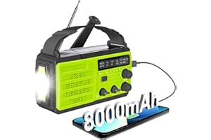 ZEERKEER Radio Solaire Dynamo Portable 3 Modes de Recharge avec 8000mah AM/FM Radio Dynamo Survie Power Bank/SOS Alarm/Lampe Poch/1W Ourdoor, Emergency.Radio Portable Rechargeable (Vert)