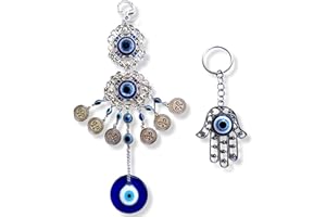 SabelAX Mano Fatima Ojo Turco Colgante Pared. Amuleto para la Casa Protector Hogar + Llavero Mano Fatima Ojo Turco. Buena Suerte Proteccion. Bendicion Hamsa (Colgante Flor 6)