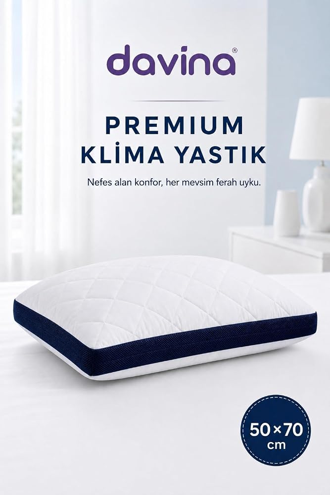 davina® Klimalı Yastık, Hava Sirkülasyonlu Nefes Alabilir 50x70 cm | Nefes alabilir mikrofiber dış kılıf ve 800 gr silikon elyaf dolgu