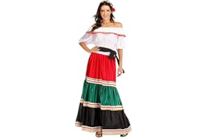 EraSpooky Women Mexican Senorita Costume Fancy Dress Cosplay Halloween Party Outfit for Adult
