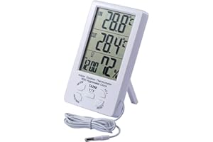 JZK Termómetro higrómetro LCD Digital Cable Sensor 1.5 m Interior higrómetro Exterior termómetro Humedad medidor Temperatura para hogar Oficina habitación Hotel Laboratorio, Blanco