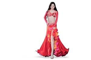 ROYAL SMEELA Costume Danse du Ventre Robe Soutien-Gorge Ceinture Jupe Haut 4 pièces Ensemble Danse du Ventre Femme Soutien-Gorge Ceinture Jupe Maxi Tenue de Danse du Ventre Costume de Danse Orientale