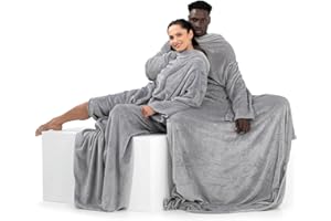 ‎DECOKING DecoKing koc z rękawami i kieszeniami 170 x 200 cm mikrofibra miękki ciepły szary Lazy