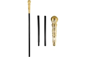 Henbrandt Black & Gold Top Pimp Cane Stick 81cm - 3 Piece Fancy Dress Accessory for Adults, Children, Boys, Girls - Gangster Costume Prop & Walking Stick