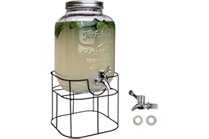 INTIRILIFE Distributore di Bevande 4 Litri con Cornice in Vetro con Rubinetto - distributore di Acqua, distributore di succhi, distributore di Limonata, Contenitore di Vetro per Bevande