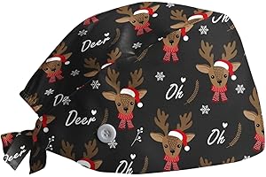 NaLatia Calot Femme avec Bouton Femme Fleur Chapeau Bonnet Impression de Noël Bandeau Réglable Casquettes De Travail Bonnet Imprimé De Noël Chapeaux Unisexes