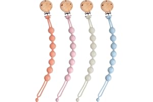 RICYEA Silicone Dummy Clip for Baby, 4 Pack Pacifier Clips Flexible Soother Chains Clips with One-Piece Design, Keeps Pacifier Clean, BPA-Free Pacifier Holder for Baby Boy and Girl (Muted+Lilac+Grey+Ether)