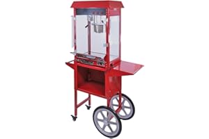 Kukoo Popcorn Maker 8 Ounce Large Commercial Pop Corn Machine with Matching Cart