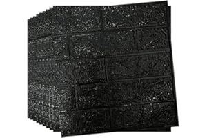 Hoomall 10pcs 3D Wall Panels 38×35cm Brick Wallpaper Self Adhesive DIY Wall Stickers Waterproof PE Foam Panel Wall Tiles for Bedroom Kitchen Living Room Bathroom Home Decor Black