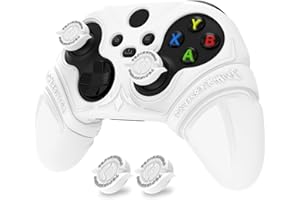 PlayVital Schutzhülle für Xbox Series X/S, Rutschfeste Silikonhülle, Erschütterungssichere Hülle Grip-Skin Case mit Stick-Kappe & Aufkleber Zubehör für Xbox Core Controller, Runen-Edition(Weiß)​