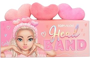 Depesche 13506 TOPModel - Bandeau en peluche Beauty and Me, bandeau pour cheveux cosmétiques en rose, avec des cœurs, bandeau pour la routine de la peau