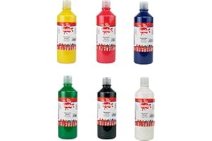 Scola Readymix Water Based Washable Tempera Paint, 6 Assorted Bright Colours, 600ml Bottles, Safe Non-Toxic Poster Paints, Craft Projects, Suitable for 3+