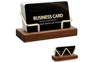 MEZOKUCEL Porta Biglietti da Scrivania, Porta Biglietti da Visita da Tavolo in Metallo Dorato Supporto per Biglietti da Visita in Noce Nera per la Casa l'Ufficio la Scuola (1 legno)