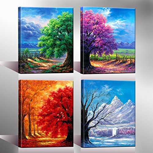 Nuolan Art nbsp;UK-P4L3040X4-03 - Lienzo de 4 paneles de las 4 estaciones fotografías de alta calidad de pintura al óleo para decoración del hogar
