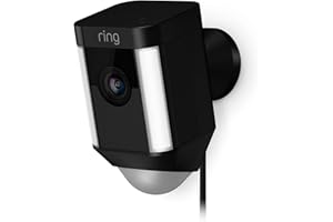 Ring Spotlight Cam Wired | Überwachungskamera für aussen mit HDR-Video, WLAN, 3D-Bewegungserfassung, Kamera funktioniert mit Alexa | festverdrahtete Sicherheitskamera mit LED und Sirene | Schwarz