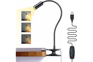 HIFREE Lámpara con clip de aluminio, lámpara de libro con Pinza LED de cuello de cisne flexible de 360°, luz de lectura con 10 niveles de brillo, lámpara de escritorio ajustable para lectura/trabajo/viajes