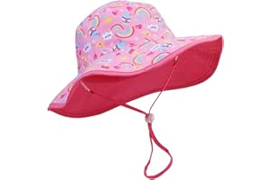 JUPSK Cappello da Sole Estivo per Bambini, Cappello da Sole per Bambini Cappello a Secchiello per Bambini a Tesa Larga con Cinturini Regolabili Cappello con Stampa Arcobaleno per Ragazze