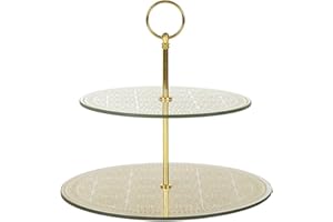 Home Deco Factory, KA0119, Plateau de Présentation Double 25 cm en Verre avec Accents Dorés et Gris, Idéal pour Desserts et Amuse-Bouches, Design Élégant, Taille 25 cm, Couleur Or/Gris