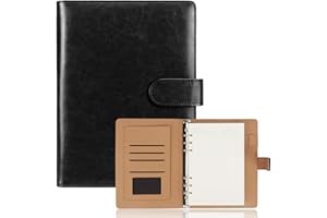 Skycase Cuaderno de anillas A5, carpeta de cuero A5 de 6 anillas con papeles de recambio A5, carpeta de viaje, agenda personal, cuaderno con carpeta de anillas, color negro