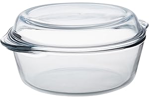 Queensway Home & Dining Borcam 2.1L Glass Round Casserole Cooking Baking Oven Stew Pot Dish With Lid Cover