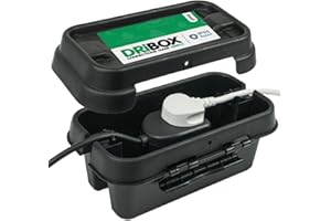 DRiBOX IP55 Wetterfester Anschlusskasten für den Außenbereich Stromkabelgehäuse für Weihnachtsbeleuchtung, Zeitschaltuhren, Verlängerungskabel, Kabelrollen, Transformatoren (Klein, Schwarz)
