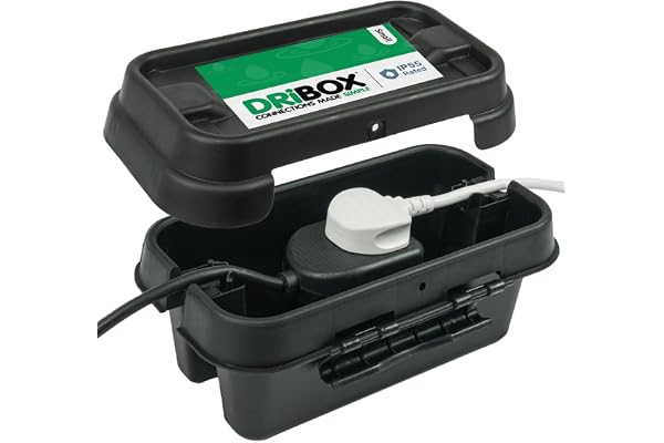 DRiBOX boîte de connexion électrique extérieure étanche IP55 - Boîtier pour cordon d'alimentation pour lumières de Noël, minuteries, rallonges, câbles, bobines (Petit, Noir)