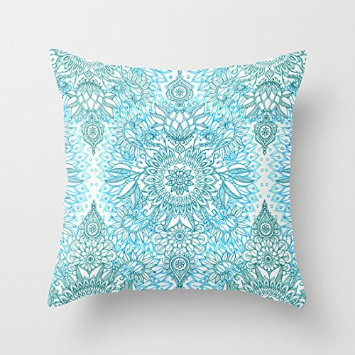 Türkis Blau, Blaugrün & Weiß Protea Doodle Muster Designer Werfen Kissenbezüge Kissen Fall 45,7 x 45,7 cm