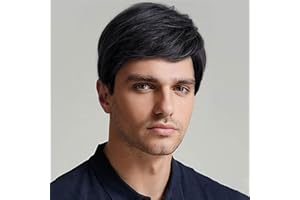 QUEENTAS Peluca Corta Negra para Hombre,Peluca de Pelo Sintético con Rizo natural,Peluca Diaria para Hombre